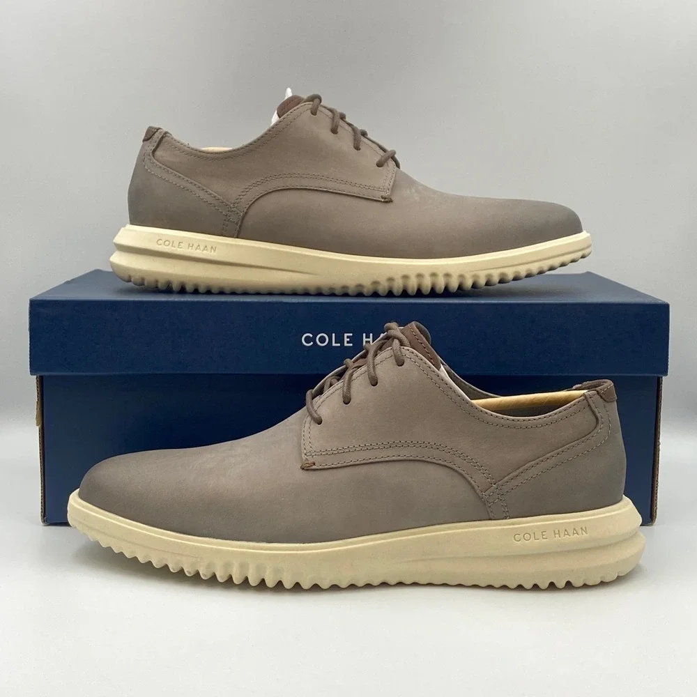NEW Cole Haan Grand+ Plain Toe Leather Oxford Shoes Gray Men's Size 8.5 M C39823 - Picture 1 of 8